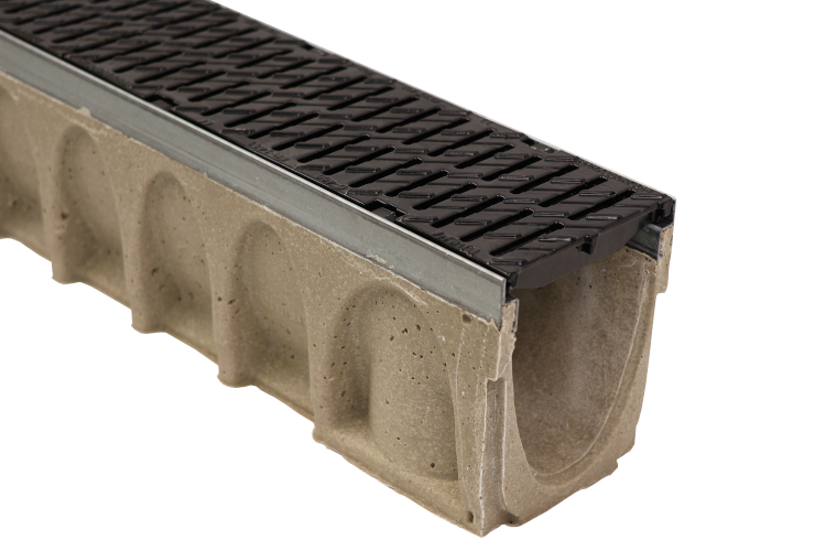 6" Wide Multi V Galvanized  Edge Polymer Concrete Sloped Trench Drain Kit - 13 Foot Complete